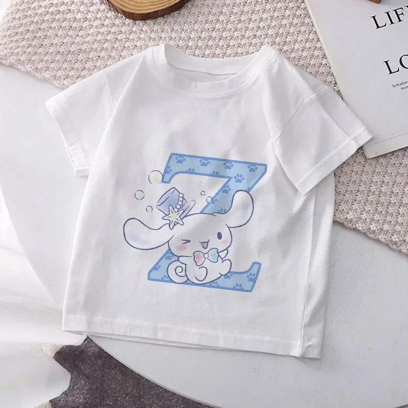 

Cinnamoroll Children T-shirt Letter A B C D Name Combination Sanrio Kawaii Girls Tee Shirts Cartoons Casual Clothes Kid Boy Tops