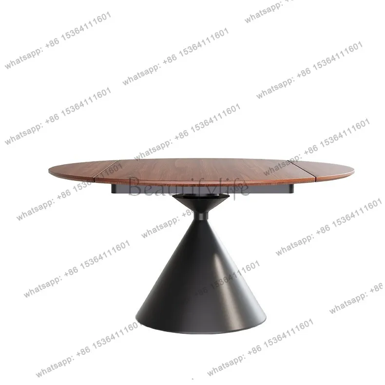 Table à manger de style médiéval, couleur noyer, carrée qui devient ronde, table à manger ronde rotative rétro en bois massif