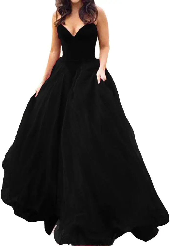 V Neck Velvet and Tulle Long Ball Gown Corset Formal Evening Prom Dresses Luxury Dress Party Dresses Formal Dress Women Elegant