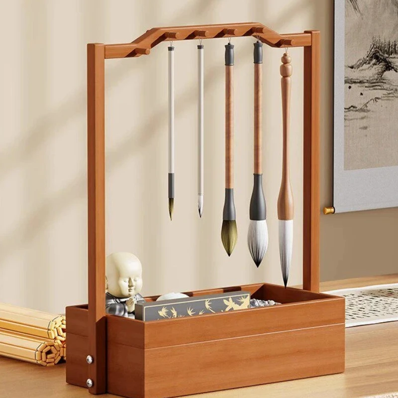 Chinese Calligraphy Brush Holder Wooden Calligraphy Practice Hanger Multifunctional Pen Holder for Office Writing Studying Tools