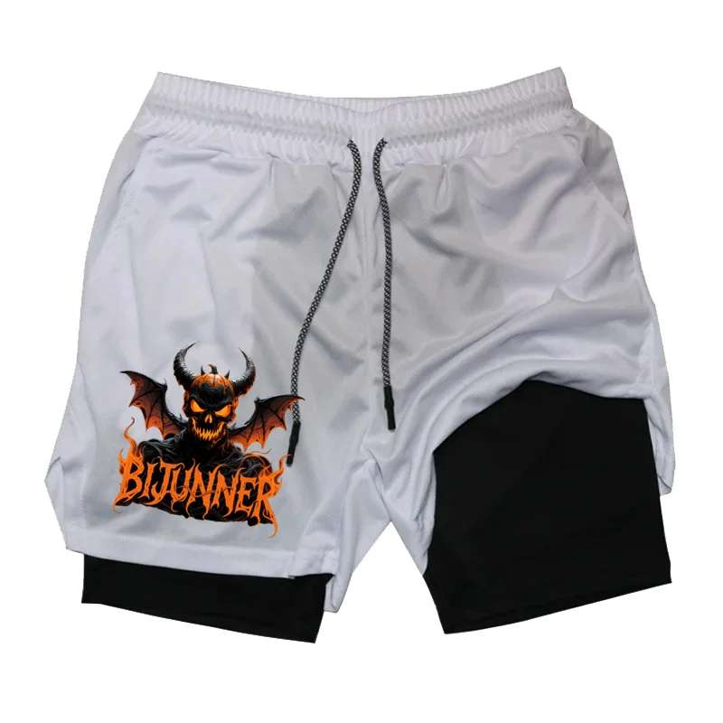 

2025 Stretch Tight Running Shorts Halloween Skulls Sports 2 In 1 Workout Bottoms Gym Fitness Jogging Short Pants Brand Summer