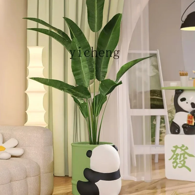 

ZC Living Room Floor Stand Decoration Cream Panda Large Flower Pot Indoor TV Cabinet next to Decorations