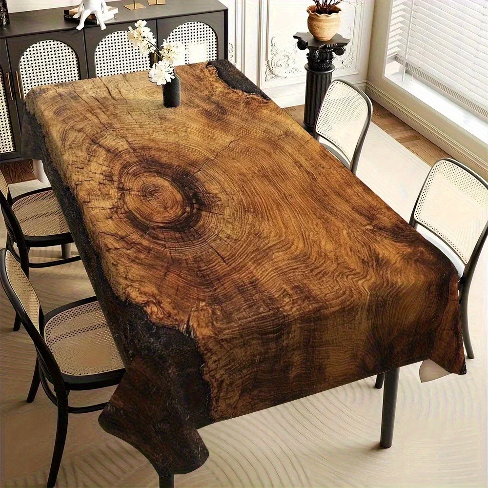 One imitation tree stump wood-grain tablecloth, made of 100% natural texture rectangular durable polyester fabricxzj