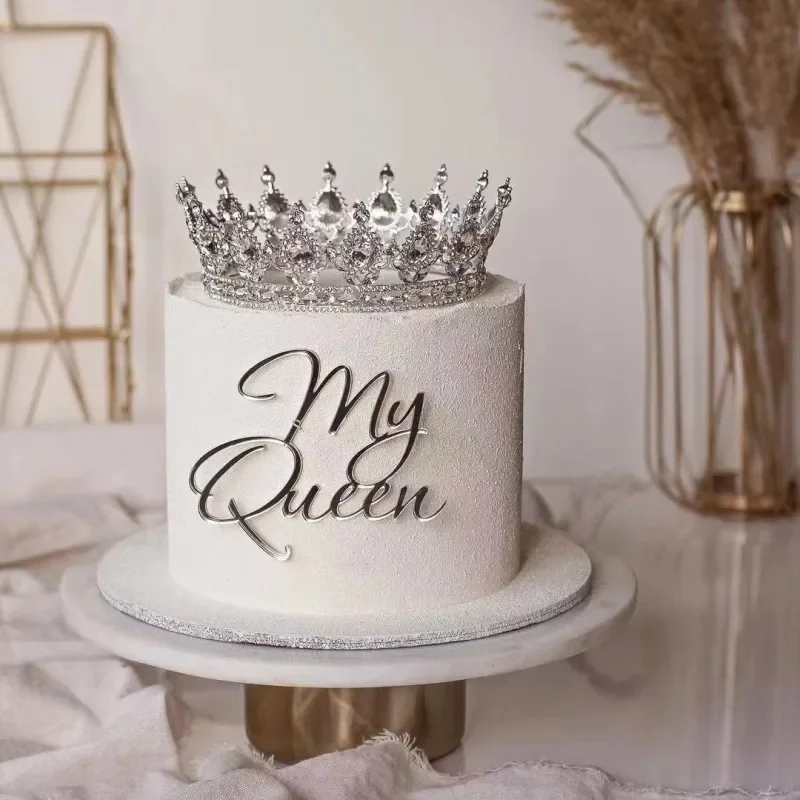 My Queen Happy Birthday Cake Topper Gold Silver Mother\'s Day Cupcake Topper for Lady Birthday Party Supplies Cake Decorations