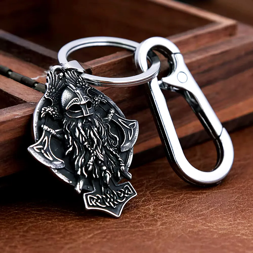 Viking Odin Warrior Raven Double Axe Metal Keychain Nordic Norse Amulet Key Ring For Men Car Backpack Daily Fashion Accessories