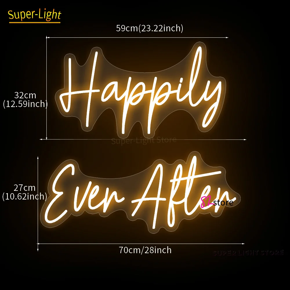 Imagem -03 - Sinal de Néon Led Personalizado para Decoração de Casa Grande Sinal Nome Felizmente para Sempre Casamento Aniversário 70cm