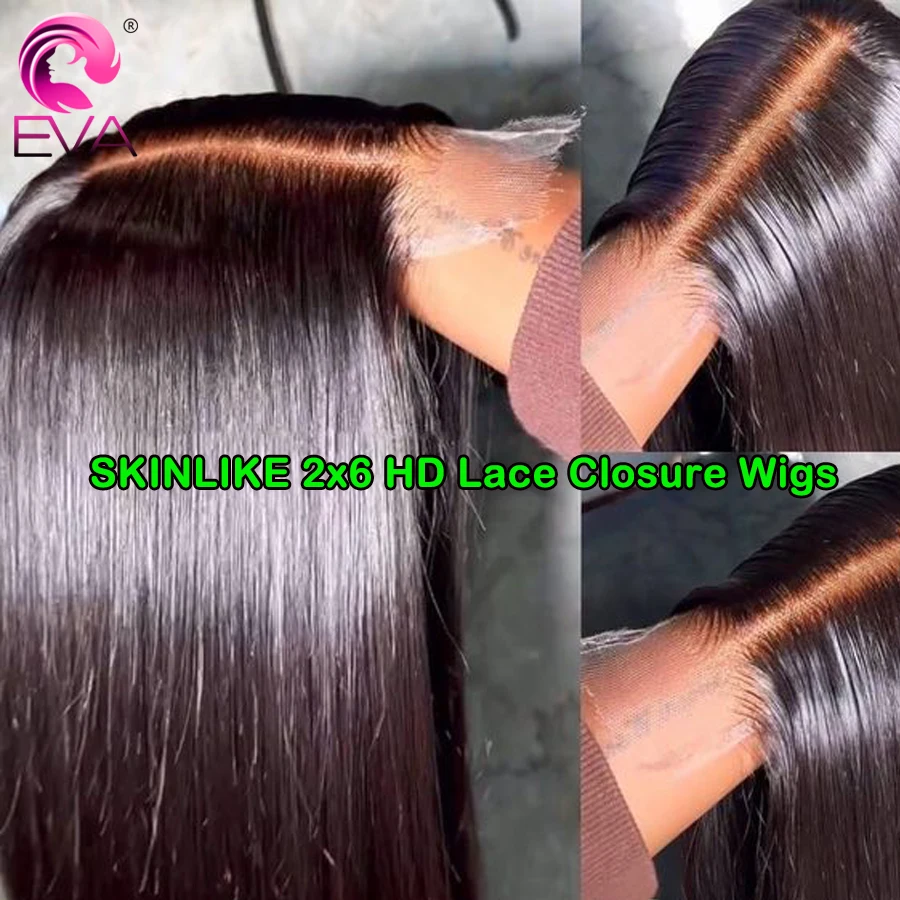 180% Deep Parting Glueless 2x6 HD Lace Closure Wigs Straight Hair Pre Plucked Wear Go HD Lace Frontal Human Hair Wigs For Women