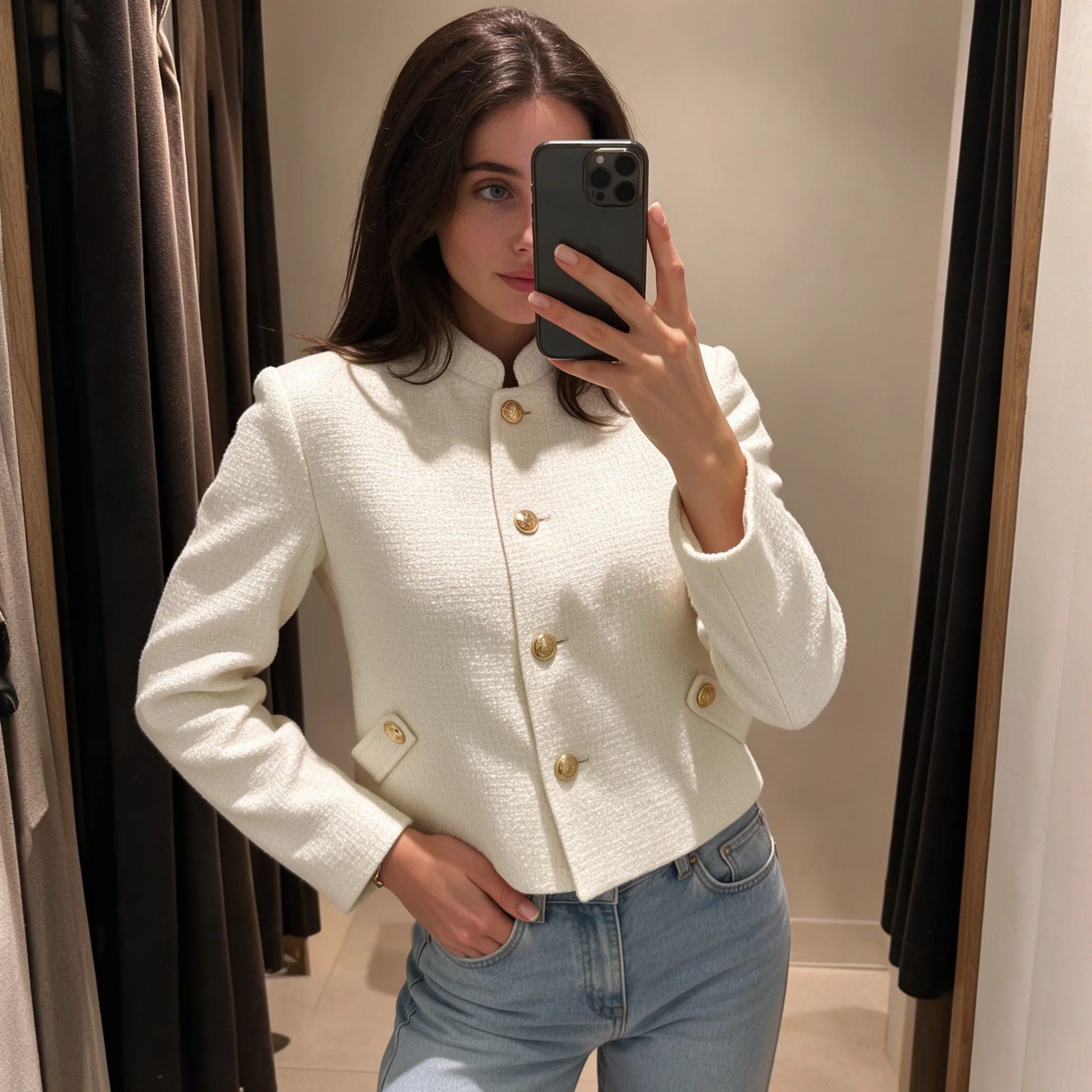 Women's Tweed Blazer Textured Short Jacket Button Up Structured Elegant Office Lady Solid Color Autumn Spring Cozy Outerwear