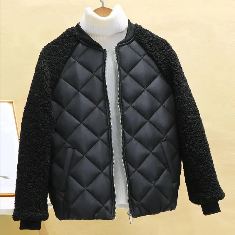 Women Winter Short Lightweight Cotton Coat Female New Korean Loose Imitation Lamb Wool Cotton Coat Thread Small Padded Jacket