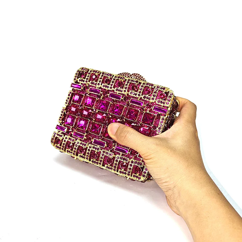 

Fashion women evening party small box luxury rhinestone clutches square crystal purses Bridal wedding party purses