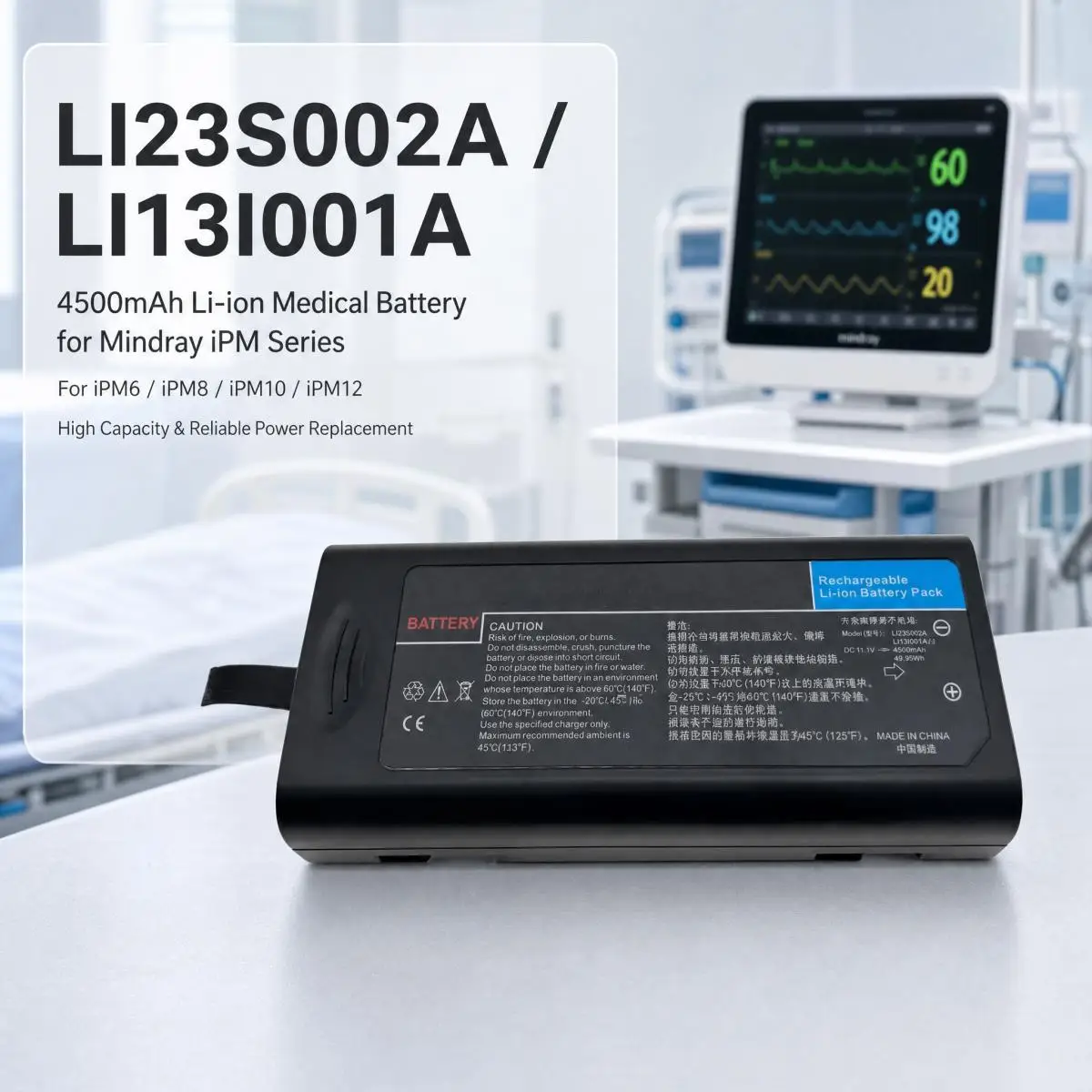 LI23S002A LI13I001A 4500mAh Li-ion Battery Replacement for Mindray iPM6 iPM8 iPM10 iPM12 Patient Monitor Medical Spare Part
