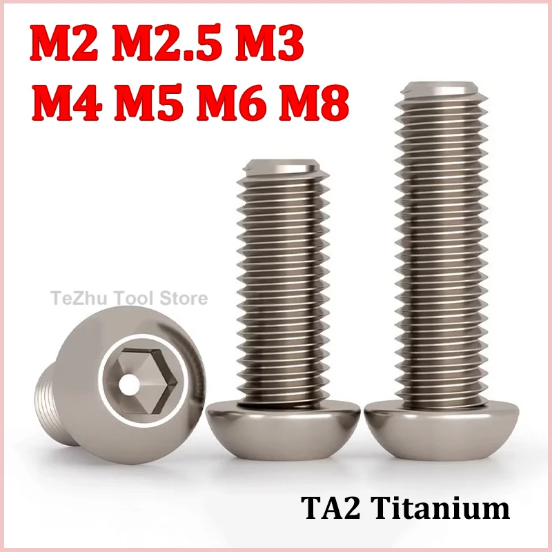 Titanium Button Head Screw M2 M2.5 M3 M4 M5 M6 M8 ISO7380 TA2 Titanium Hex Socket Round Head Machine Screw