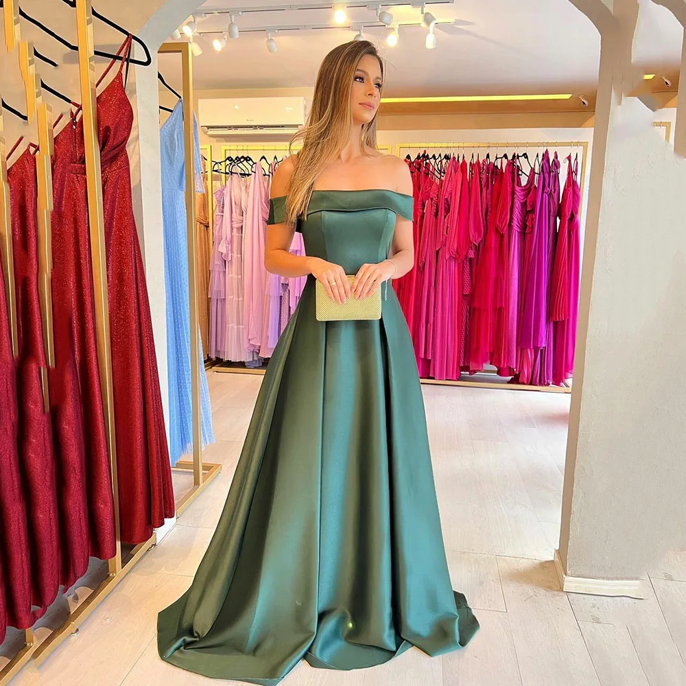 

Msikoods Satin Arabic Evening Dress Off The Shouldr Formal Event Party Prom Gowns Pleats Duvai Celebrity Dress 2022 Simple