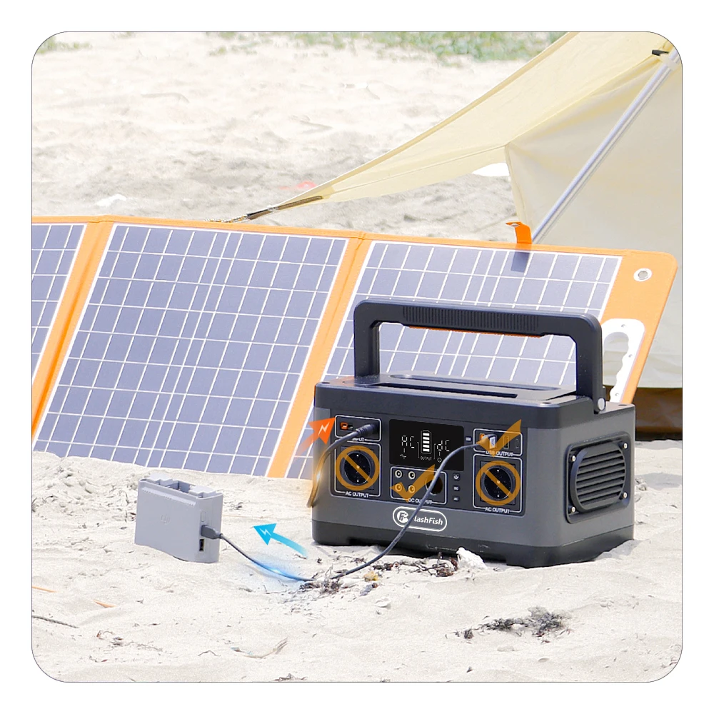 FF Flashfish 500W Draagbare Powerstation met 100W Zonnepaneel 520Wh AC 230V Zonnegenerator Hoge Vermogen Powerbank voor Thuisgebruik