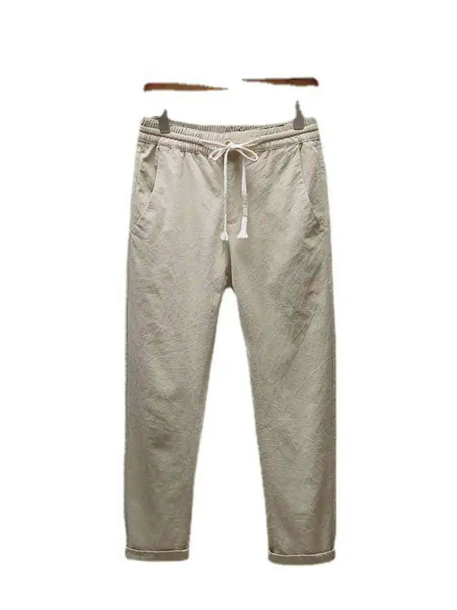 新しい夏のメンズコットンリネンルーズカジュアルパンツ 9 ポイントハーラン小足ルーズフィット快適な通気性の男性のズボン