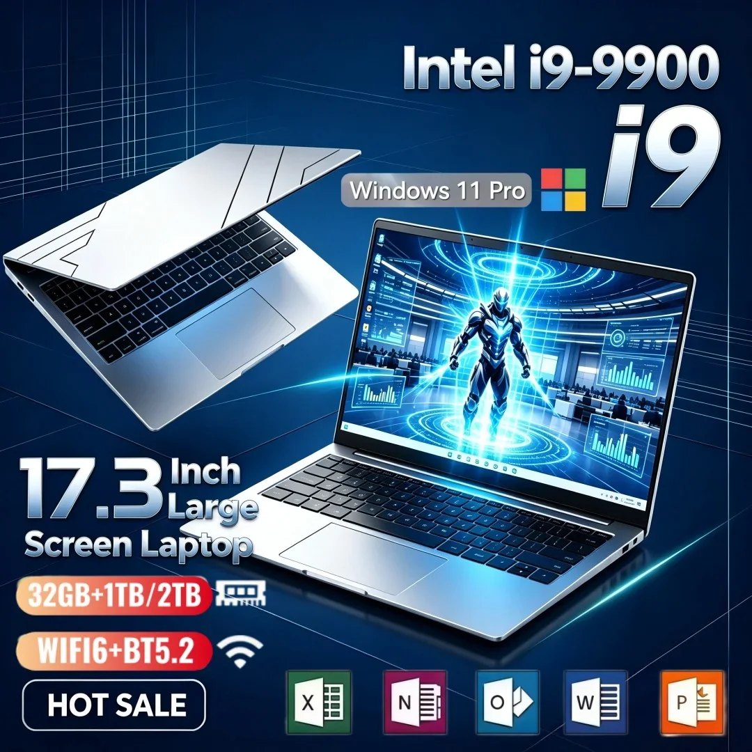 Intel Core i9-9900 High Performance Large Screen Laptop 17.3 Inch 16/32GB RAM 1/2TB BIG SSD Bright Windows11 Portable Laptop