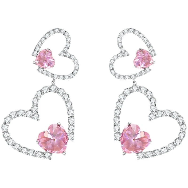 Luxury-Lite Heart-Shaped Pendant Zirconia Stud Earrings for Women Elegant Fashionable Necklace Jewelry for Party Wedding