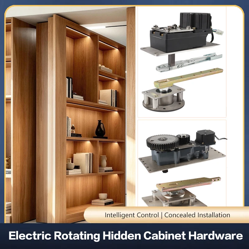 Electric Smart Rotating Secret Cabinet Hardware System Heavy Duty Hidden Off Axis Pivot Hinge Remote Control Storage Room Kit