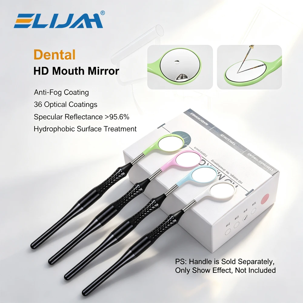 ELIJAH 12Pcs/Set Dental Ultra‑Clear Anti‑fog Mouth Mirror Metal Handle Replaceable Autoclavable Dental Exam Mirror Dentist Tool