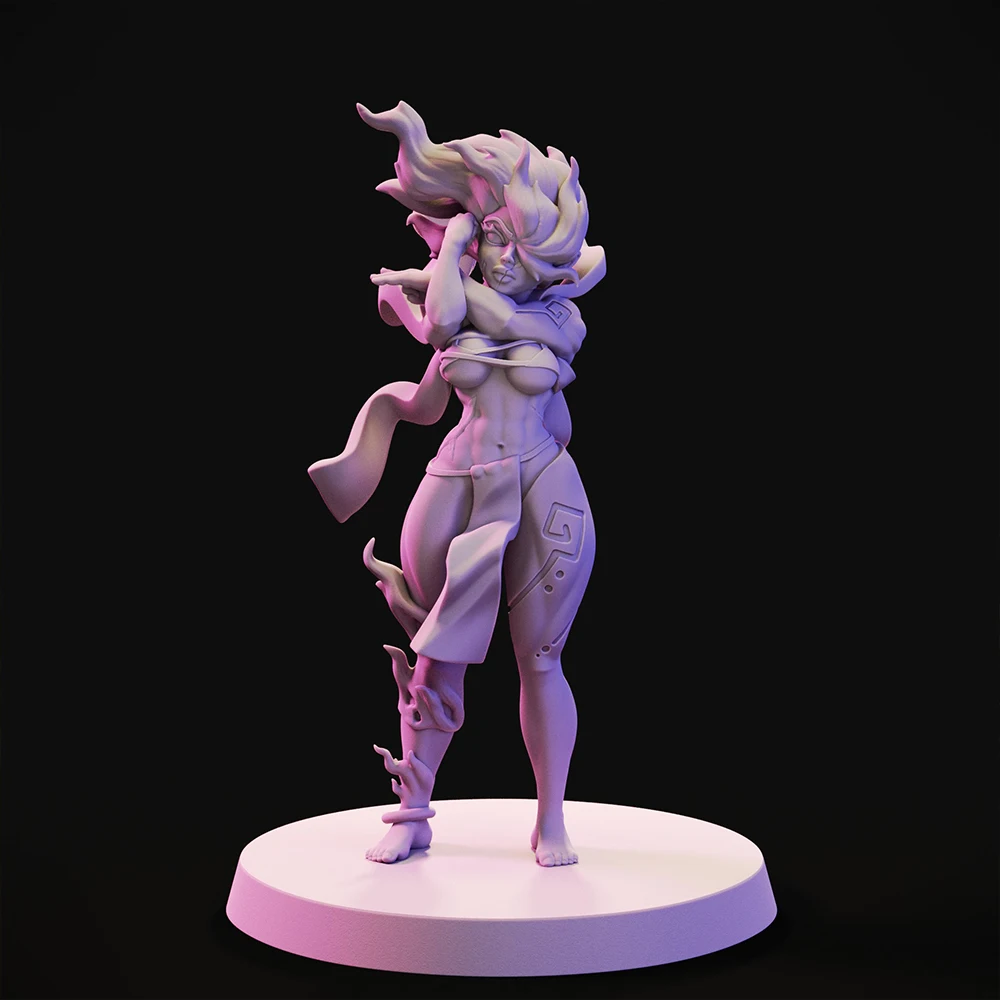 Sexy Fuoco Genasi Fighter 1/24 Bilancia Figura In Resina Modello Kit Diorama Smontato Non Verniciato Bambola 3D Stampa FAI DA TE Statua Artigianato Giocattolo