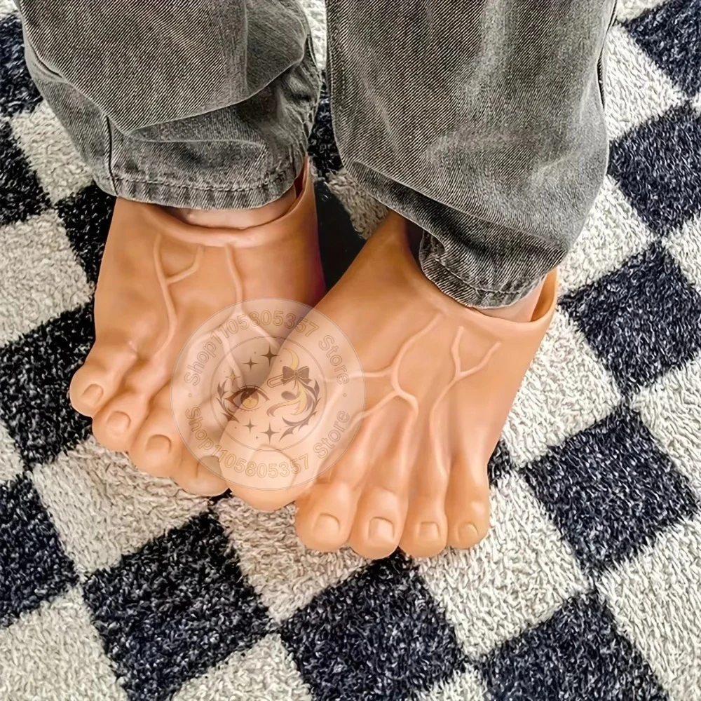 Funny Five-Finger Barefoot Slippers Women Men Hilarious Big Foot Prank Shoes Five-Finger Toe Bigfoot for Halloween Party Outfits