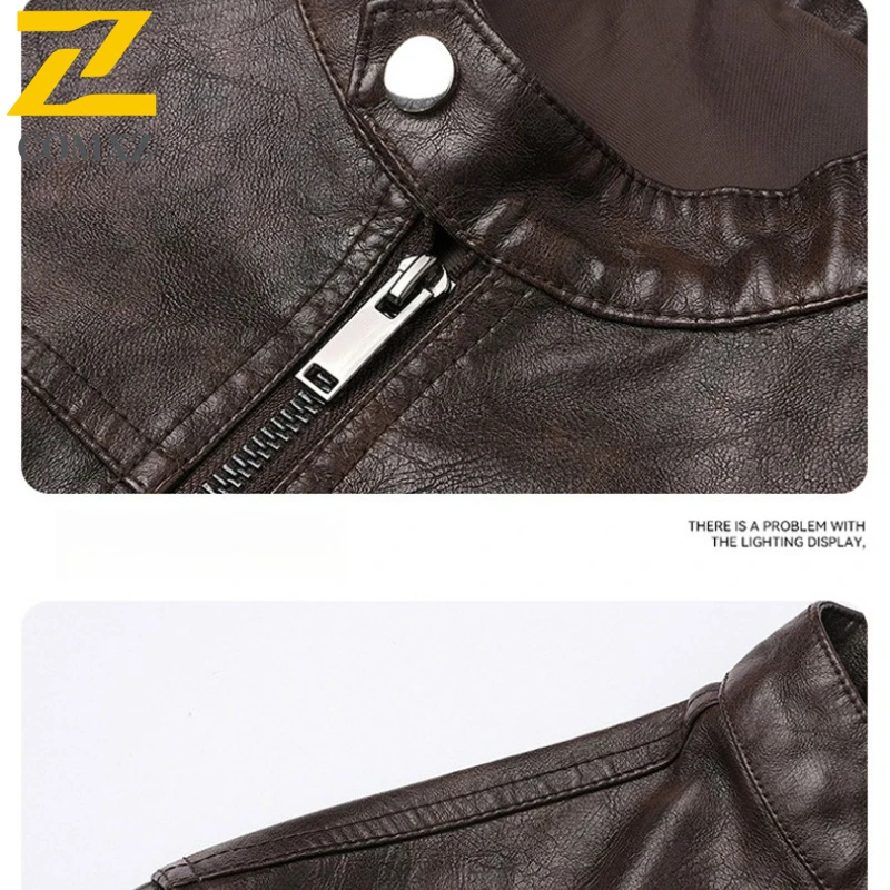 2025 PU Leather Jacket Men Winter Retro Motorcycle Faux Leather Jackets Stand Collar Windbreaker Ropa De Hombre Slim Biker Coat