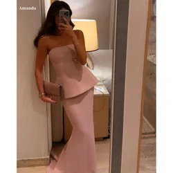 Amanda Customized Pink Mermaid Two-Piece Set robes de soirée Chiffon Sleeveless Party Dresses Floor-Length Prom Dress 2024