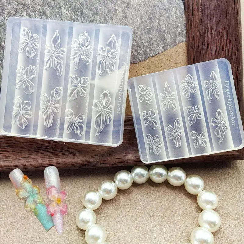 ●1Pcs 3D Stereo Flower Nail Silicone Mold Flexible Transparent Resin Casting Mould DIY Nail Art Decoration Handmade Craft