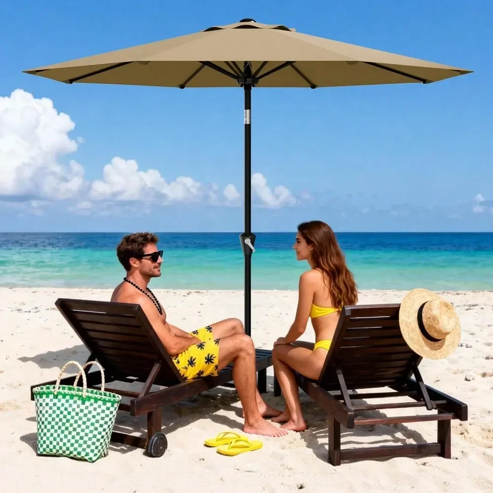 

10FT Outdoor Patio Umbrella With 8 Sturdy Ribs, Push Button Tilt Crank System, Waterproof Sunshade For Garden, Pool, Deck And M
