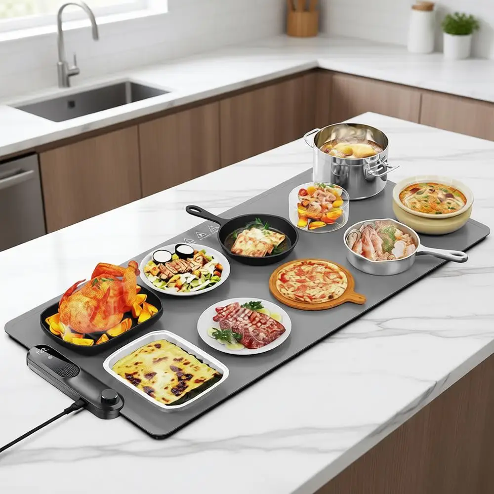 

XXL Electric Food Warming Mat, 35x16, 19-Temperature Settings, 6-Hour Timer, Roll-Up Design