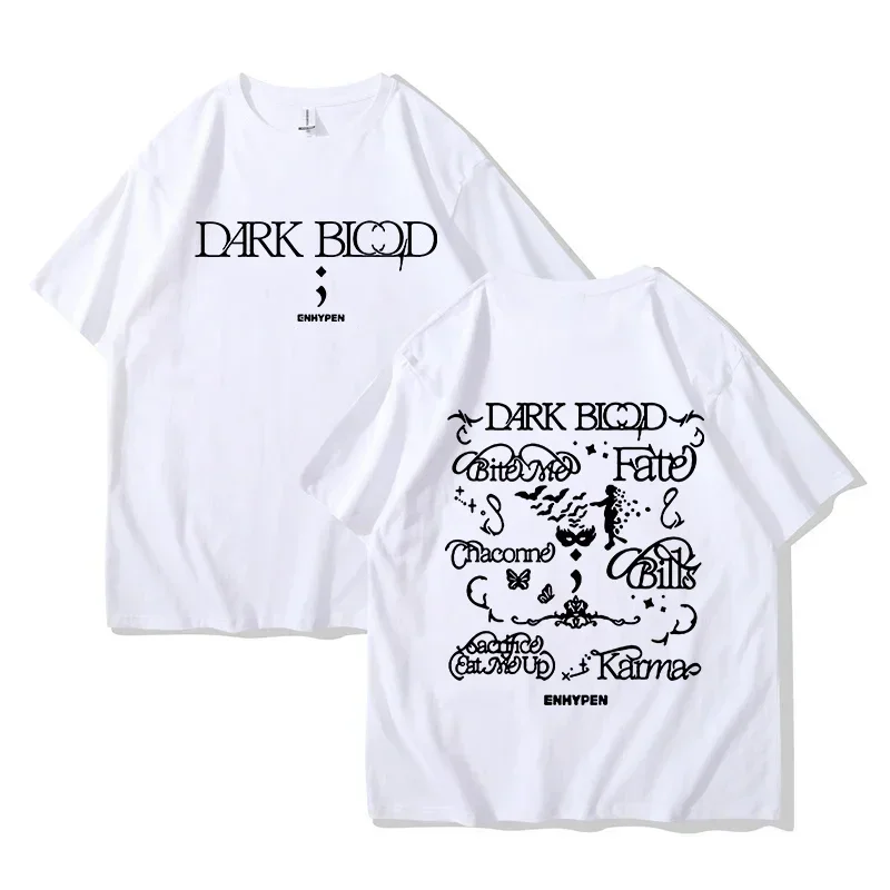 ألبوم الدم الداكن الجرافيك تي شيرت ENHYPENN الفرقة الكورية موضة تي شيرت لمحبي الفتيات الصيف قصيرة الأكمام بلايز تي شيرت