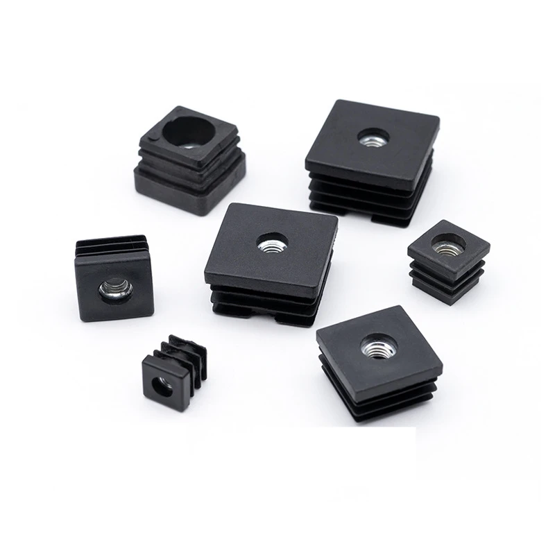 4PCS M6 M8 M10 PE Plastic Black Square Pipe Plugs With Hole Blanking End Inserts Caps Pipe Cover Furniture Leg Feet Tube image 6
