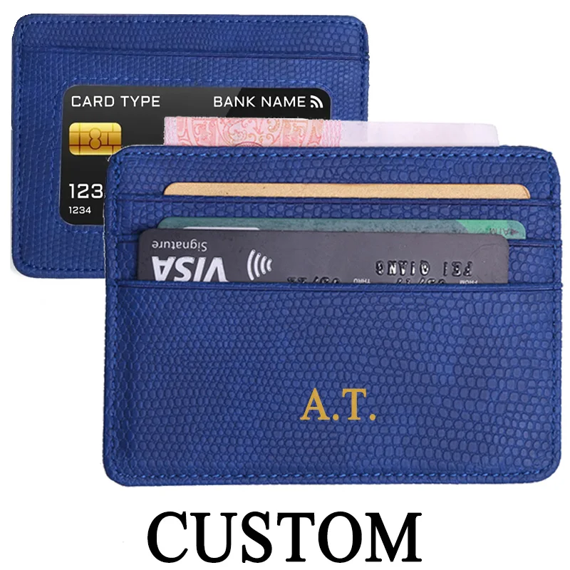 Personalized CustomName Slim Leather Card Wallet Transparent ID Window Credit Card Holder Small Wallet for Women & Men Daily Use