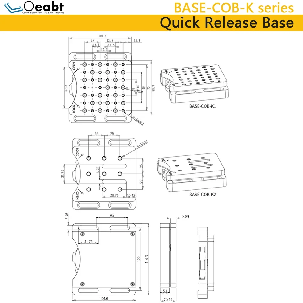 BASE-COB-K series Quick Release Base Adjustable Adapter Base Plate Mounting Plate Bread Flat Optical Experiment