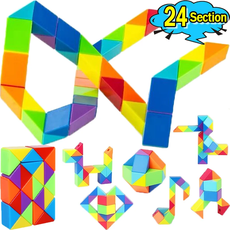 Magic Snake Ruler Twisting Cubes, 3D Puzzle Fidget Brinquedos, Jogos transformáveis, Crianças criativas, Educação infantil, 24 Seção