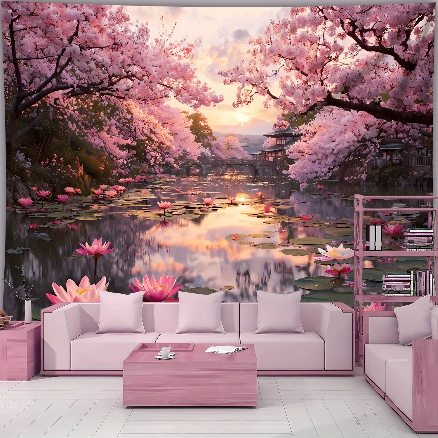 VIKAMA Wandteppich mit verträumter Kirschblüte im japanischen Stil, Wohnzimmer, Schlafzimmer, Büro, Zuhause, Zimmer, Party-Dekoration, Heimdekoration