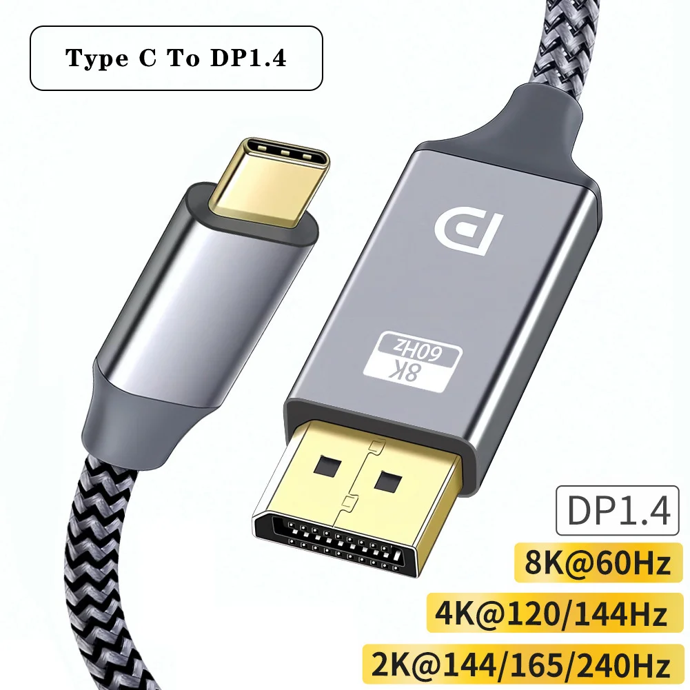 

Кабель Pop Type C к DP 1.4 8 к60 Гц Динамический HDR USB C к кабелю DisplayPort Thunderbolt 3 4 4K для MacBook Pro Samsung S21 Huawei D