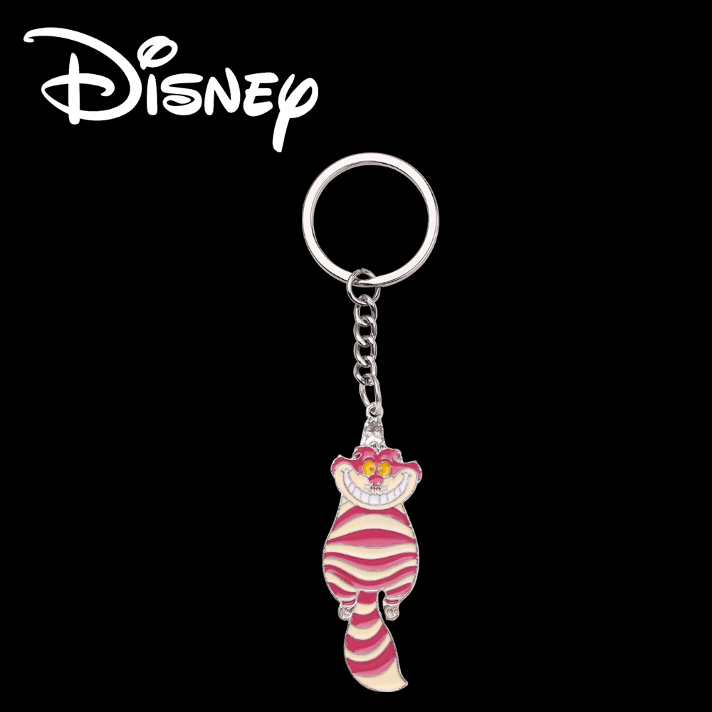 Disney Anime Movie Alice in Wonderland Metal Nameplate Keychain Cheshire Cat Cute Keyrings for Backpack Handbag Accessories Toys