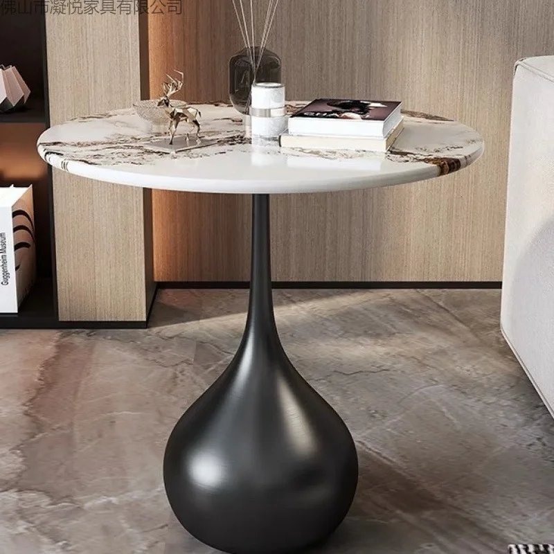 Rock slab coffee table simple casual small round table movable living room sofa simple edge corner table