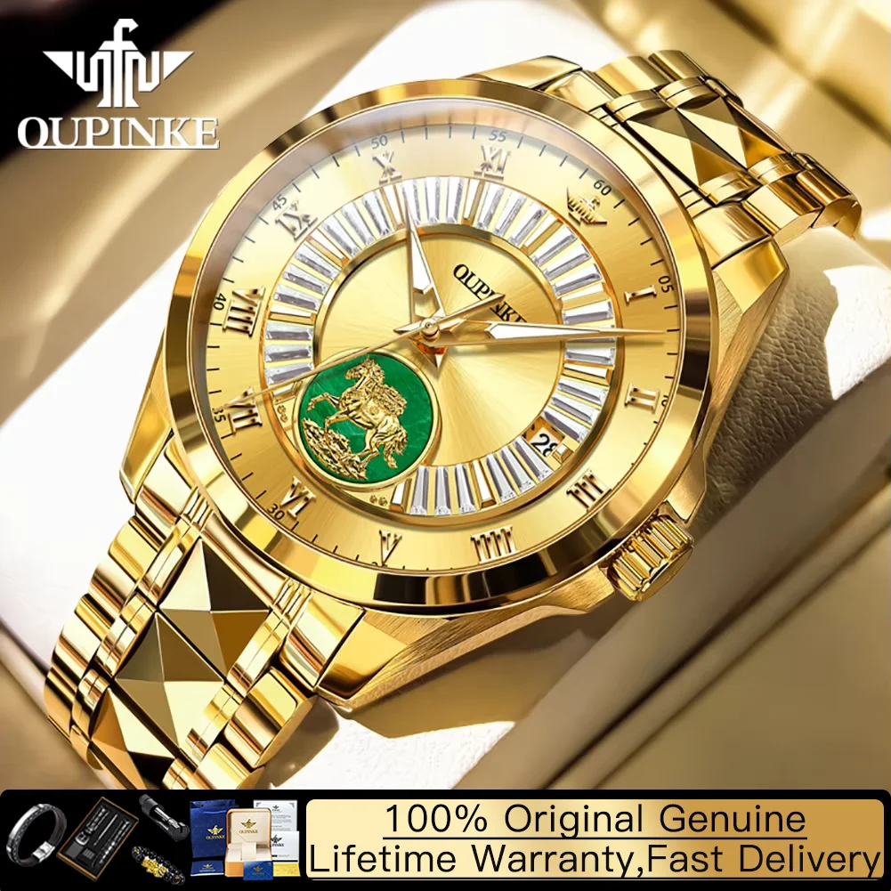 

Мужские часы OUPINKE из настоящего золота и жадеита, элитные оригинальные механические наручные часы для мужчин, японские автоматические мужские часы 3320