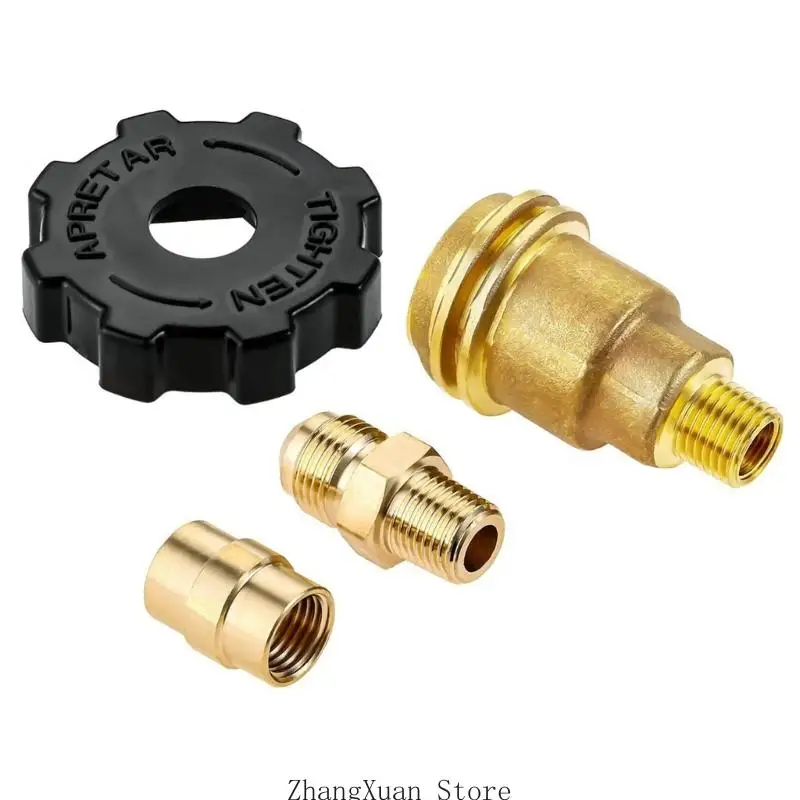 Metal Gas Line Fitting Set, 3 Piece 1/4 Thread Coupler Assortment for Cooker Line, Bowl Connection, and Trailer Hookup Work