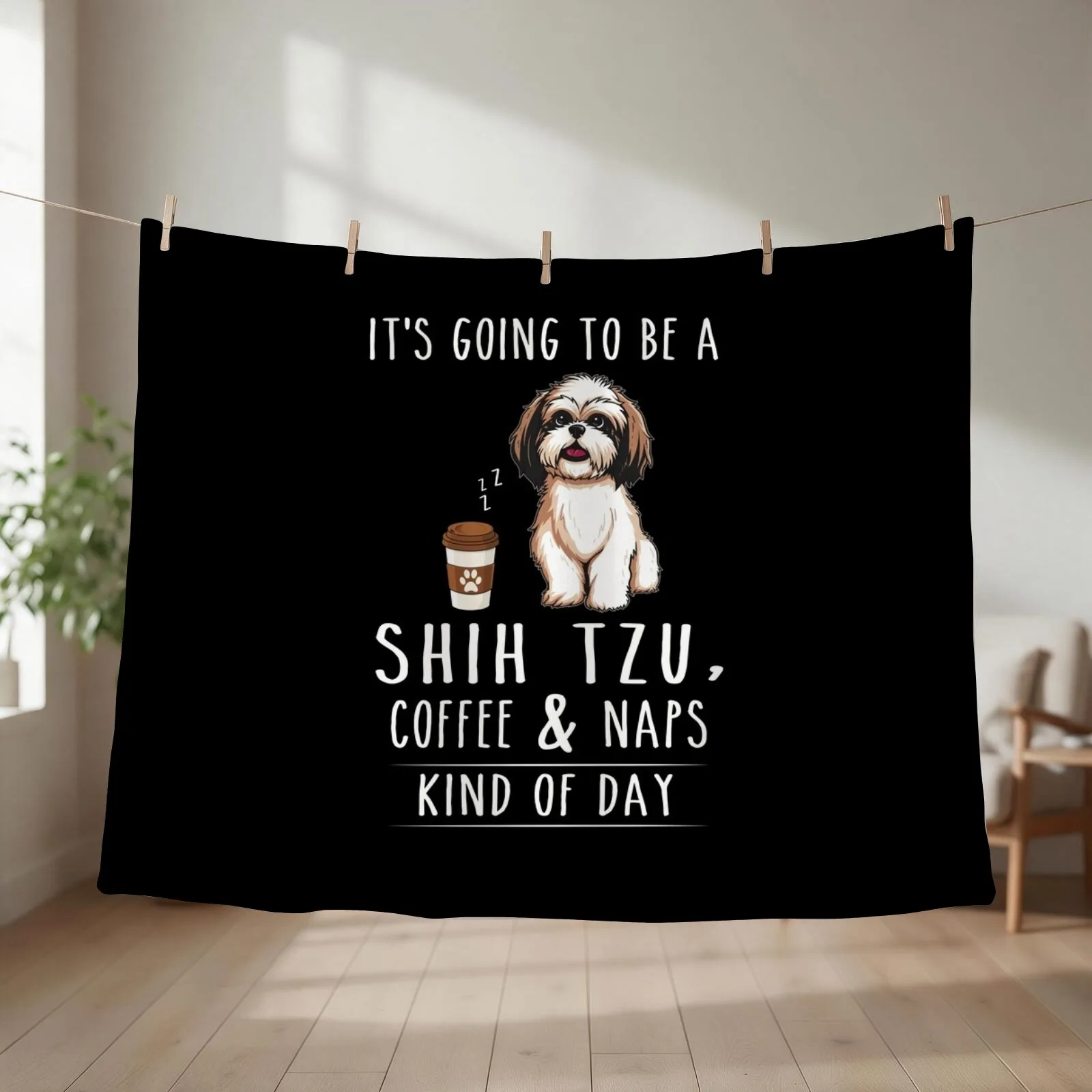Shih Tzu, Coffee and Naps Funny Throw Blanket couch cozy soft plush fuzzy picnic outdoor blanket