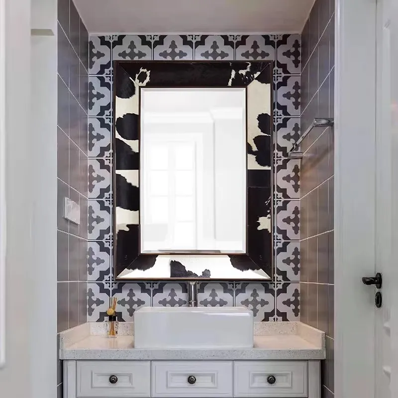 Cowhide Material Frame Customized Full-Length Mirror Simple Style Home Bedroom Changing Room High-Definition Changing Mirror