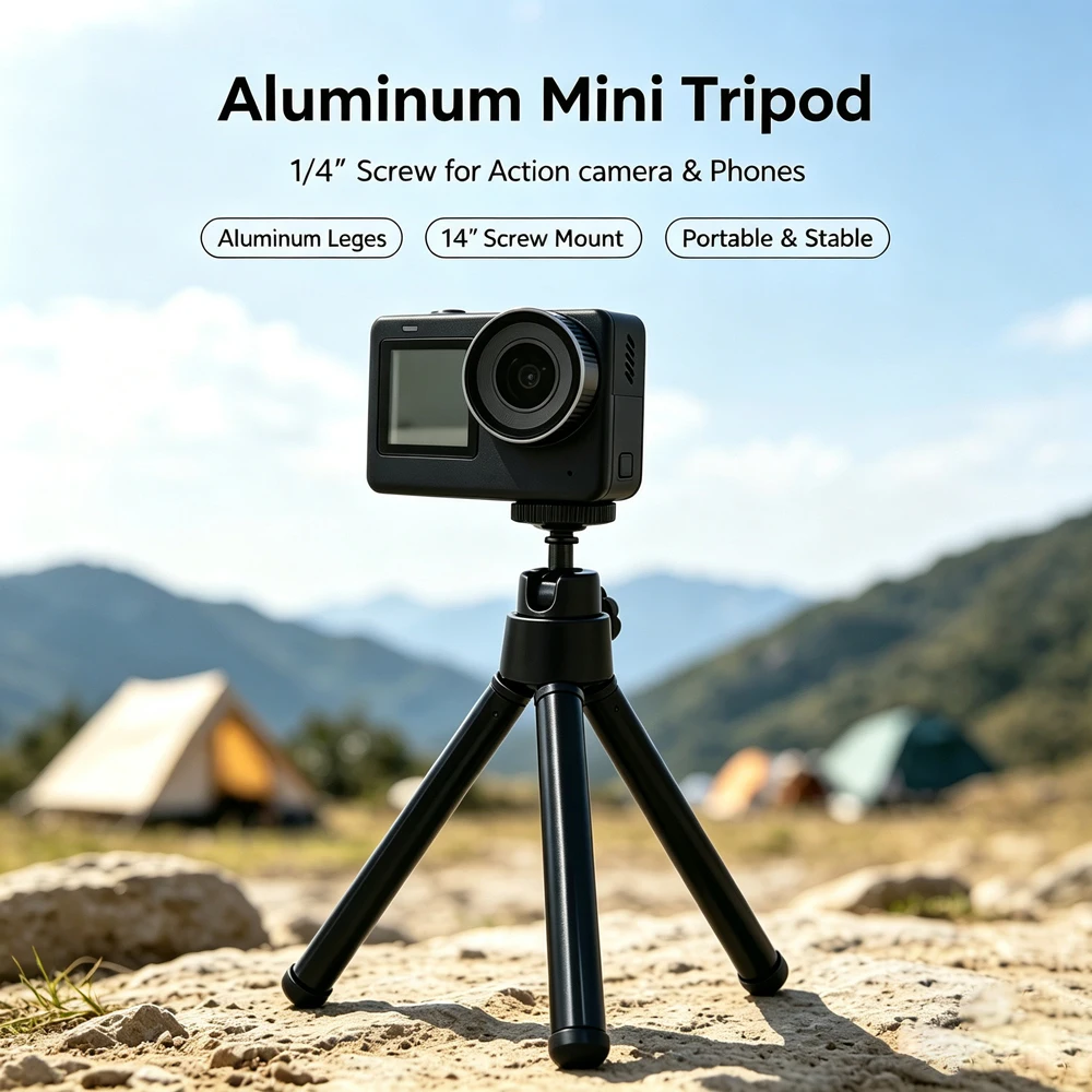 Mini-Desktop-Stativ, verstellbarer 2-teiliger Ständer aus Aluminiumlegierung, Tischstativ mit 1/4 Zoll für Action-Kamera, Smartphone, Webcam