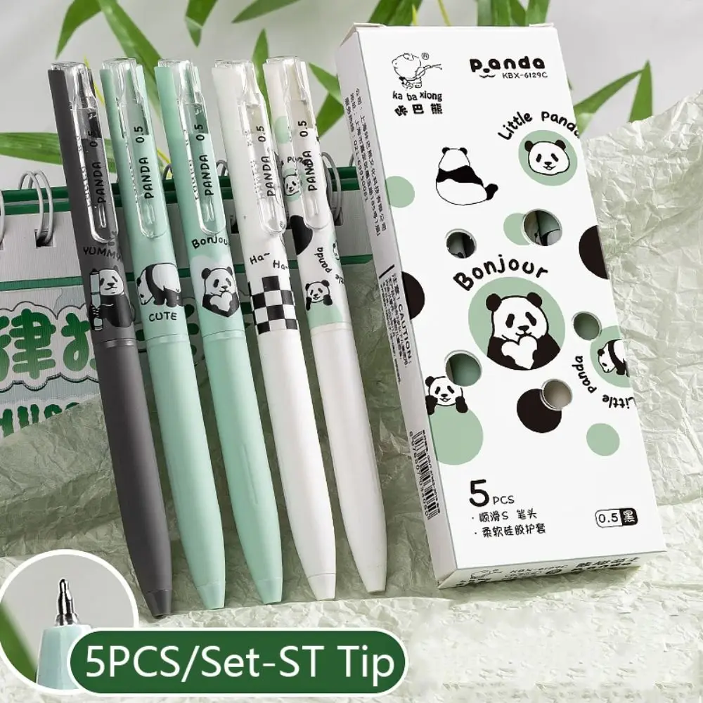 5PCS/Set Cartoon Panda Black Ink ST Tip Gel Pen Students Gift Press Ballpoint Pen Neutral Pen Stationery Writing Tools