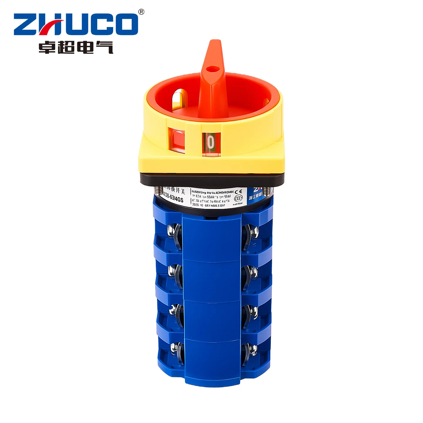 Zhuco 2-Position Selector Switch 63A 690V, 16-Terminal Universal Rotary Cam Selector with Locking Switch, Suitable for Distribution Cabinets, Machine Tools, Industrial Panels (Szw26-63/4Gs, on Off, Off on)