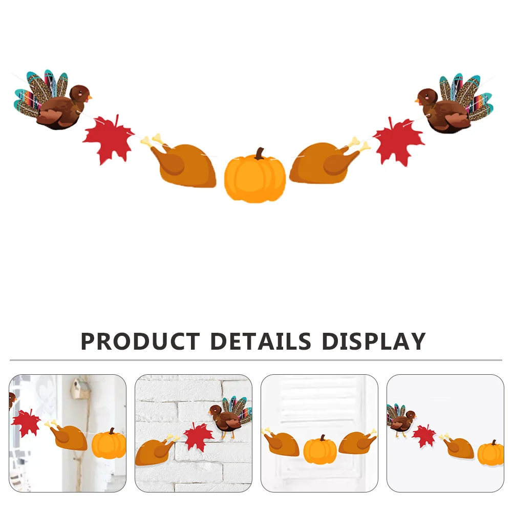 

1Pcs Thanksgiving Bunting Flag Pumpkin Turkey Design Exquisite Party Decor Supplies Wall Hanging Backdrop