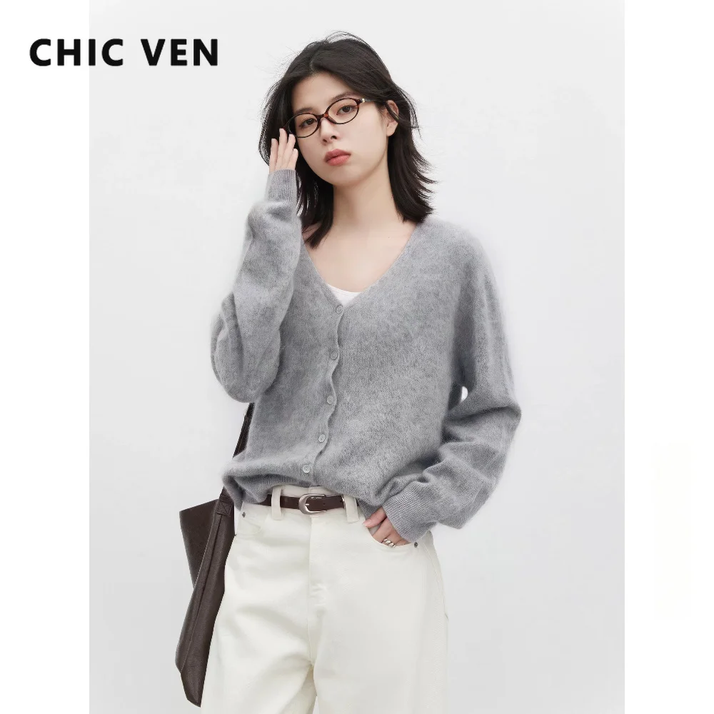 CHIC VEN New Women Cardigan Loose Casual V Neck Single-breasted Long Sleeved Top Retro Female Knitted Sweater Autumn Winter 2026
