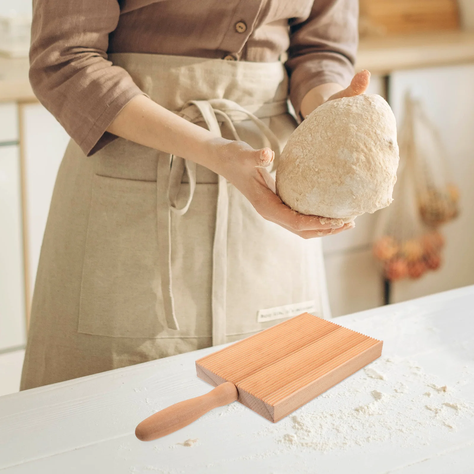 

1Pcs Khaki Board Wooden Pasta Making Tools High Quality Materials Long Lasting Easy Grip Handle Cavatelli Maker Gift