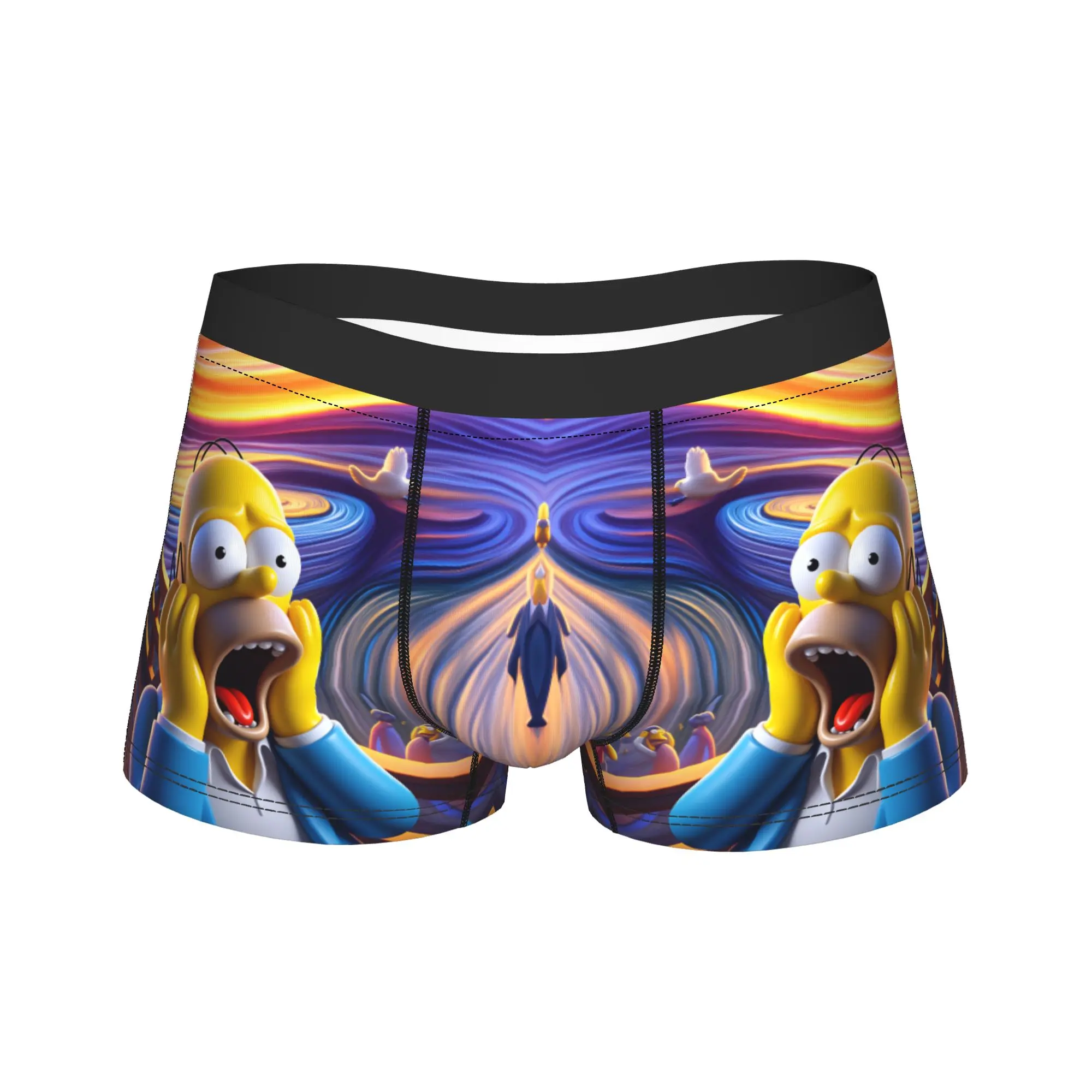 Funny S-Simpsons The Scream Parody Art Boxer Shorts 3D Pouch Underwear High Quality Custom Boxer Brief Sexy Soft Male Underpants